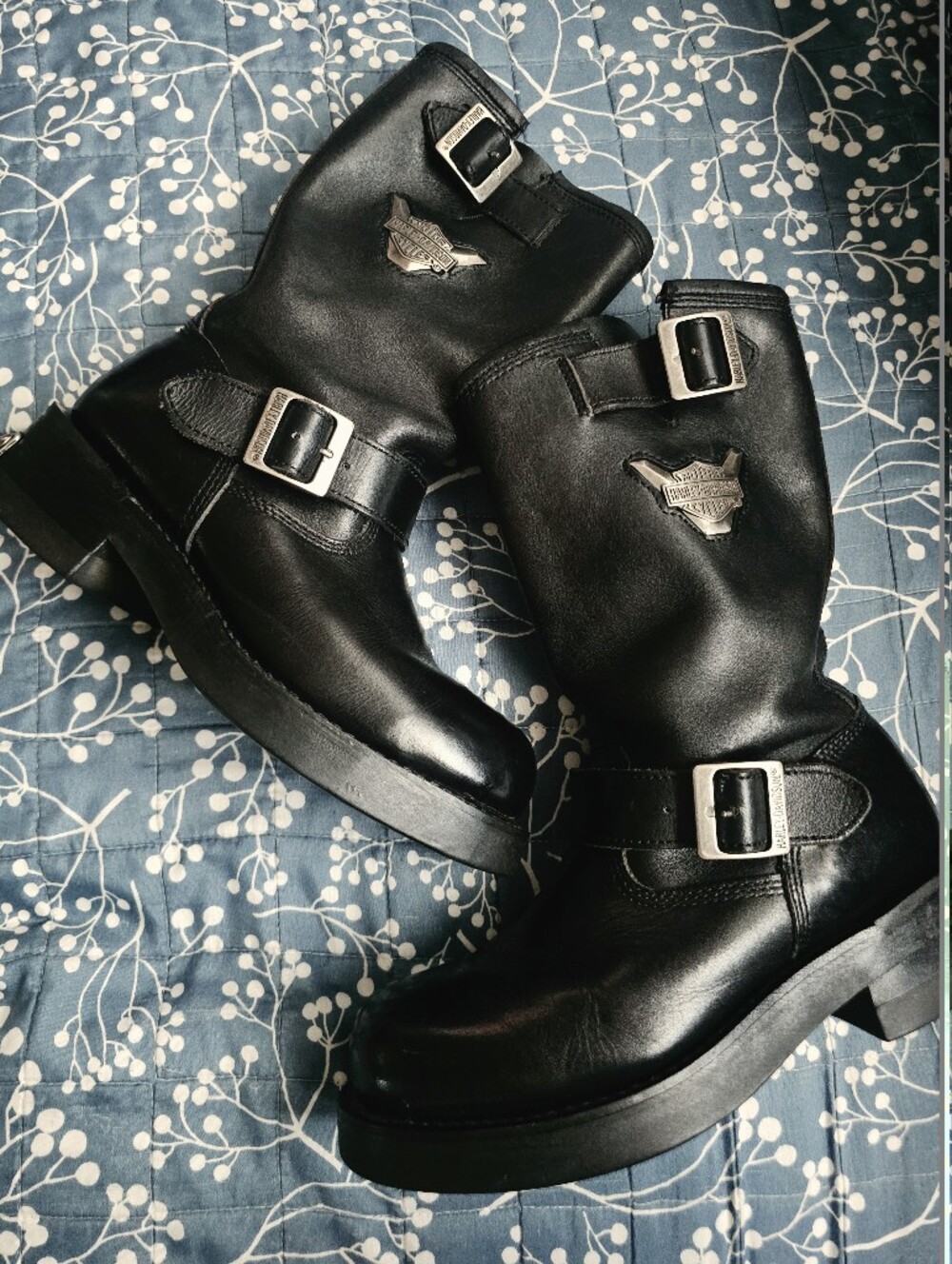 Harley-Davidson Black Leather Buckle Boots Vintage